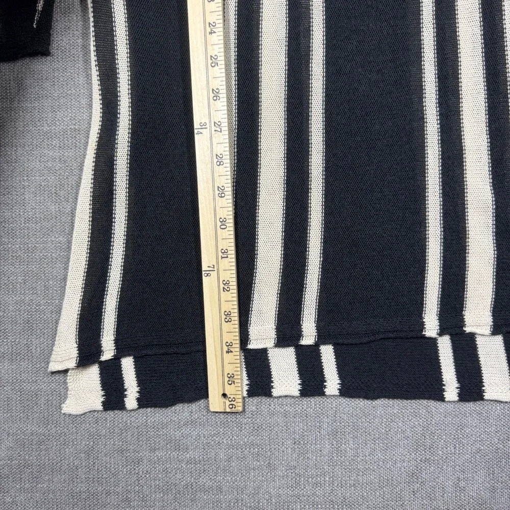 Zara Women Black Cream Striped Linen Blend Knit Tunic Coverup Top Medium Boho